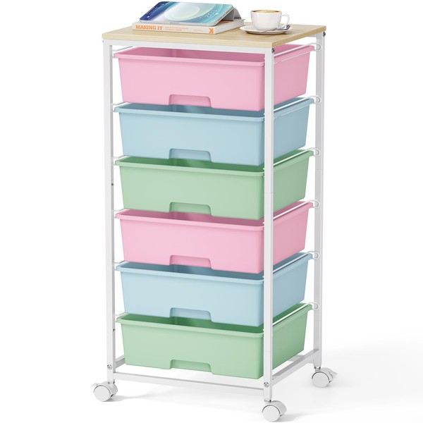 Rolling Storage Cart with Drawers,Utility Cart with 6 Large Drawers