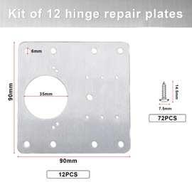 Selutiya 12PCS Hinge Repair Plate, Hinge Repair Plates kit Cupboard Door with 80 PCS Screws,Kitchen Cupboard Hinge Repair Plate,Stainless Steel Hinges Repair Plates Brackets with Holes