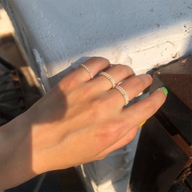 Pearl Rings for Women Dainty Stackable Rings for Women Small Vintage Rings Elastic Adjustable Rings Ctue Pearl jewelry for Women (5PCS)