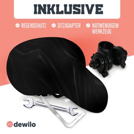 dewilo City Bicycle Saddle for Men and Women + Rain Cover & Tool - Comfortable, Soft Saddle - Bicycle Seat for Bike, MTB, Road Bike, Mountain Bike