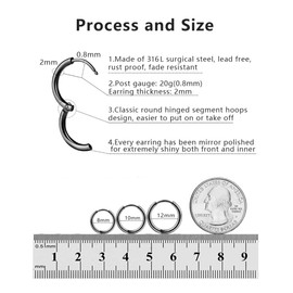 Minnario Surgical Stainless Steel Thin Hoop Earrings 8mm/10mm/12mm Small Huggie Hoop Earrings for Women and Men