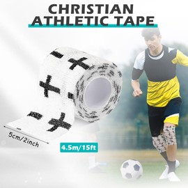 TrelaCo 1 Pcs Christian Cross Athletic Tape 2IN X 15FT Self Adhesive Bandage Bible Verse Sport Tape for Baseball Soccer Football Non Woven Jesus Self Stick Bandage for Athletic, Sports, Wrist, Ankle