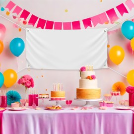 Blank DIY Banners Polyester Oxford Cloth White Banner with Hanging Rope for Wall Signs Writing DIY Painting Indoor Outdoor Office Camping Yard Birthday Party Decorations Supplies 4x2ft-BECKTEN