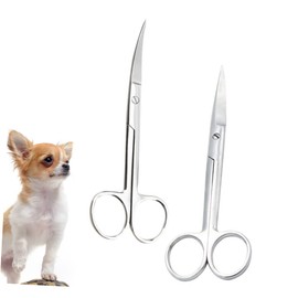 Ipetboom 1set Stainless Steel Pet Hair Scissors Professional Pet Hairdressing Trimmers with Straight Bending Tips Ergonomic Design for Home Salon Use Durable Corrosion 2pcs