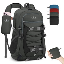 RAINSMORE Hiking Backpack 40L Packable Backpack Waterproof Backpack Lightweight Camping Backpack Men Women Hiking Daypack for Outdoor Traveling Trekking, Grey