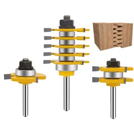 TAIWAIN Router Bit Set 5 Finger Joint 1/4 Inch Shank 3PCS, Woodworking Cutter Tongue Groove Rail Stile Router Bits, Wood Cabinet Door Drawer CNC Cutting Tool Professional Commercial(F-1-4FIVZ)