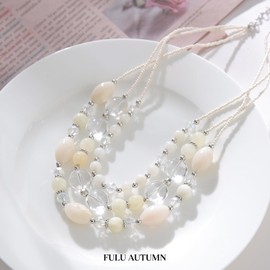 FULU AUTUMN Pearl Statement Necklace Women's Silver Multi-Layer Pearl Necklace Chunky Colourful Fashion Jewellery Valentine's Day Gift for Her, Stone Crystal, No Gemstone