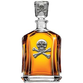 Heritage Pewter Skull & Bones Capitol Decanter | 24 OZ Whiskey Decanter for Liquor with Airtight Stopper | Expertly Crafted Pewter Glass