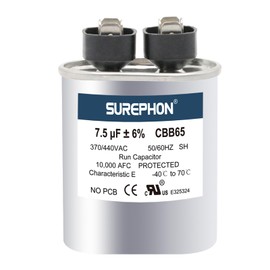 SUREPHON Updated 7.5 ±6% Mfd Capacitor 370V/440V Oval Run Start Capacitor for AC Motor Run or Fan Start and Cool or Heat Pump Air Conditioner