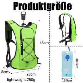 Lollanda Bicycle Backpack, Hiking Backpack, Small, Waterproof Backpacks for Men and Women, MTB Backpack for Cycling, Camping, Running (Green Hydration Pack 2L)