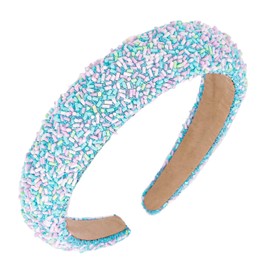 Semato Sprinkle Headband for Women Wide Padded Headband Thick Donut Hairbands Wide Fashion Hair Hoops Thick Padded Girls Hair Accessories (Blue-3)