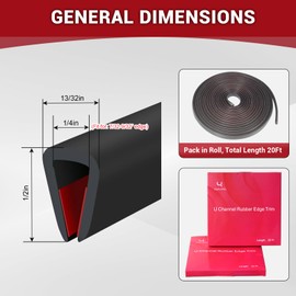 Rubber Edge Trim, 1/4" Self Adhesive Flexible U Channel Edge Protecter for Sheet Metal, Glass, Flexiglass and Plywood, Fit for 7/32"-9/32" Width Edge, Black Color, 20Ft, EPDM Material