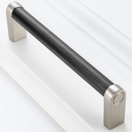 BEROSSA Black and Nickel Cabinet Pulls, Knurled Bar Cabinet Handles, 5 Inch Screw Spacing, Pack of 10 | Solid Hardware for Kitchen Door Bedroom Dresser Drawer Bathroom Vanity Furniture 3011