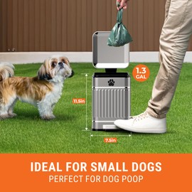 Pupzle Small Dog Poop Trash Can Outside, 1.3 Gal Metal Dog Waste Trash Can, Small Poop Bucket Outdoor with Lid, Poo Container Bin Waterproof Backyard Odor Control, 30 Bags (Steel)
