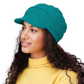 Alnorm Fashionable Women Winter Knit Hat Snow Ski Caps with Visor Teal