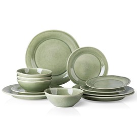 AmorArc Ceramic Dinnerware Sets, Handmade Stoneware Reactive Glaze Plates and Bowls Sets, Scratch Resistant | Dishwasher & Microwave Safe Dishes Set, Service for 4 (12pc)