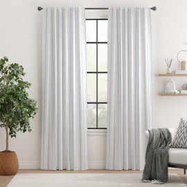 jinchan Blue and White Striped Curtains 84 Inches Long for Living Room Bedroom Blue on White Curtains Pinstripe Curtains Privacy Light Filtering Rod Pocket Modern Window Curtains Set 2 Panels