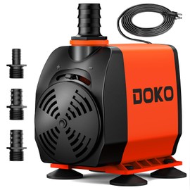 DOKO 800GPH Submersible Water Pump, Fountain Water Pump with 6FT Power Cord and 3 Nozzles, 60W, Ultra Quiet Pond Pumps for Pond Aquarium Fountain Waterfall Fish Tank Hydroponic Statuary