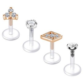 Briana Williams Plastic Lip Piercing Labret Bars Retainer Bioflex Flexible 16 G 6 mm Piercing Lip Jewellery with Stone, UV, Rose-Gold