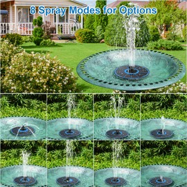 GAIZERL 3.5W Solar Fountain with Battery - Work On Cloudy Days - Upgrade Glass Panel Solar Bird Bath Fountain, Hummingbird Water Feature Pump with 7 Nozzles, 4 Fixed Pipes for Garden, Pool, Pond