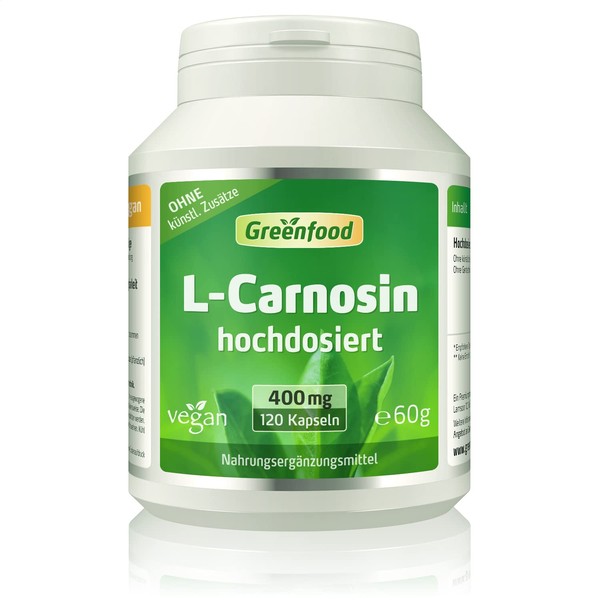 L-Carnosine, 400 mg, 120 Capsules, High Dosage, Vegan - Important Amino Acid. Made by Fermentation. No Artificial Additives. No Genetic Engineering.