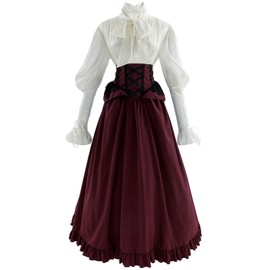 CR ROLECOS Red Victorian Dress Women 1800s Edwardian Costume 2-Piece Victorian Costume Ball Gown M