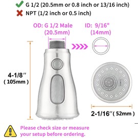 DEOKXZ Kitchen Sink Pull Down Faucet Spout Replacement Black, 3 Function (Flow/Spray/Water Blade) Sprayer Nozzle with Check Valve, G1/2 Connector Only