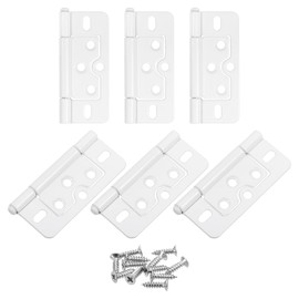 sourcing map 6Pcs 3x1.4 Inch Door Hinges Non-Mortise No Noise Bifold Door Hinges Plating for Cabinet Furniture Window Wardrobe with Screws, White