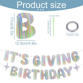 lasuroa Iridescent Happy Birthday Banner, Vibrant Glitter Iridescent Birthday Party Decoration with Rainbow Aurora Effects Holographic Banner for Baby Shower Party Backdrop Supplies