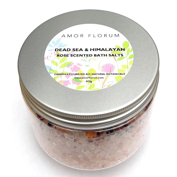 100% Natural Himalaya & Dead Sea Salt for Bath - Rose - 400g - By Amor Florum - Infused with therapeutic oils to moisturise your skin Perfect for sensitive skin.