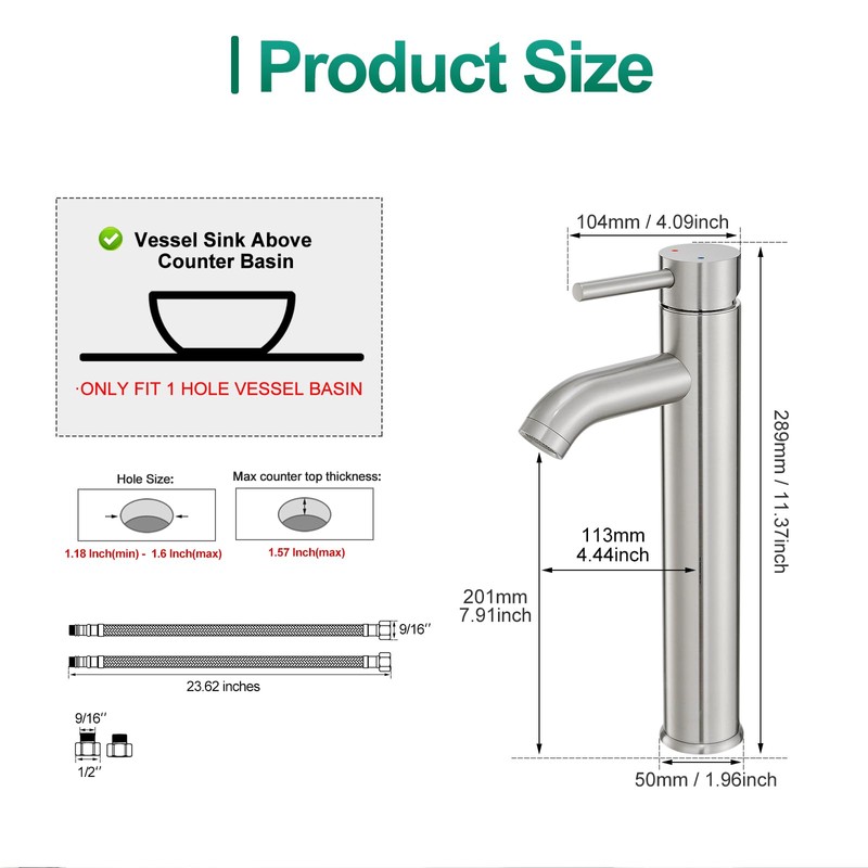 VOTON Vessel Sink Faucet Chrome Modern Tall Bathroom Faucets Single