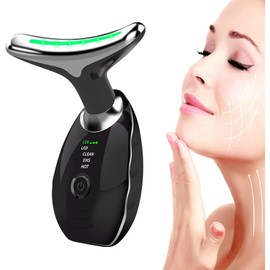 Face Massager, Anti-Aging Neck Eye Massager with 7 Colors 3 Modes, Facial Massager for Skin Care, Anti-Wrinkle Device for Slimming Face (Black)