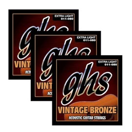 GHS Strings VN-XL VINTAGE BRONZE Acoustic Guitar Strings, 6 Set, Extra Light (11-50), Pack of 3