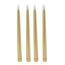 4 Velas Cónicas sin Llama de 10 Pulgadas, Velas LED Largas, Velas Cónicas LED Eléctricas Alimentadas por Batería, Luz Cálida para Navidad, Vacaciones, Bodas, Cumpleaños (Oro)