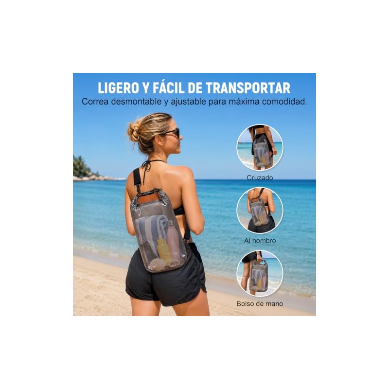 Bolsa Seca Impermeable Deportes Acuáticos con Funda Celular (Negro,10L)