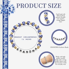 Kalaxy47 Grandma Bracelet Blue & White Porcelain Beaded Stretch Bracelet Gift for Grandma Nana Mimi, Elegant Ceramic Jewelry with Gift Box for Mother’s Day Birthday Christmas