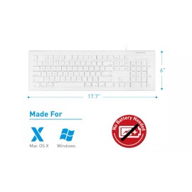 georglasko_8 White Keyboard USB Wired Full Size Mac PC Windows Desktop Budget Quiet Keys Play