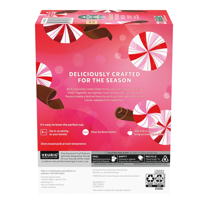 Starbucks K-Cup Coffee Pods, Peppermint Mocha Flavored Coffee for Keurig