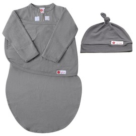 embe Long Sleeve Swaddle Blanket Sack & Beanie Hat for Babies 0-3 Months - Slate, 6-14 lbs | Arm and Legs In & Out Design | Hip Healthy