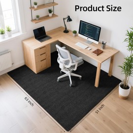 Office Chair Mat for Hardwood Floors 63" x 51", Durable Non-Slip Large Tile Floor Protector, Anti-Scratch Thick Heavy-Duty Recyclable Gliding Desk Mats for Computer Rolling Chairs, Slate Black