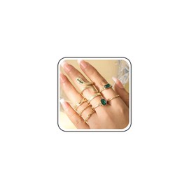 Yheakne Punk Snake Wrap Ring Set Multiple Finger Rings Crystal Emerald Rings Gold Stackable Ankle Ring Jewellery for Women 8 Pieces