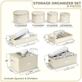 Sorbus China Storage Containers (Quilted) - Glass & Dish Storage Containers for Transport, Moving, Party - 8 Pc Stackable Plate Storage Set for Dinnerware, Mugs, Cups - Felt Plate Protectors Included