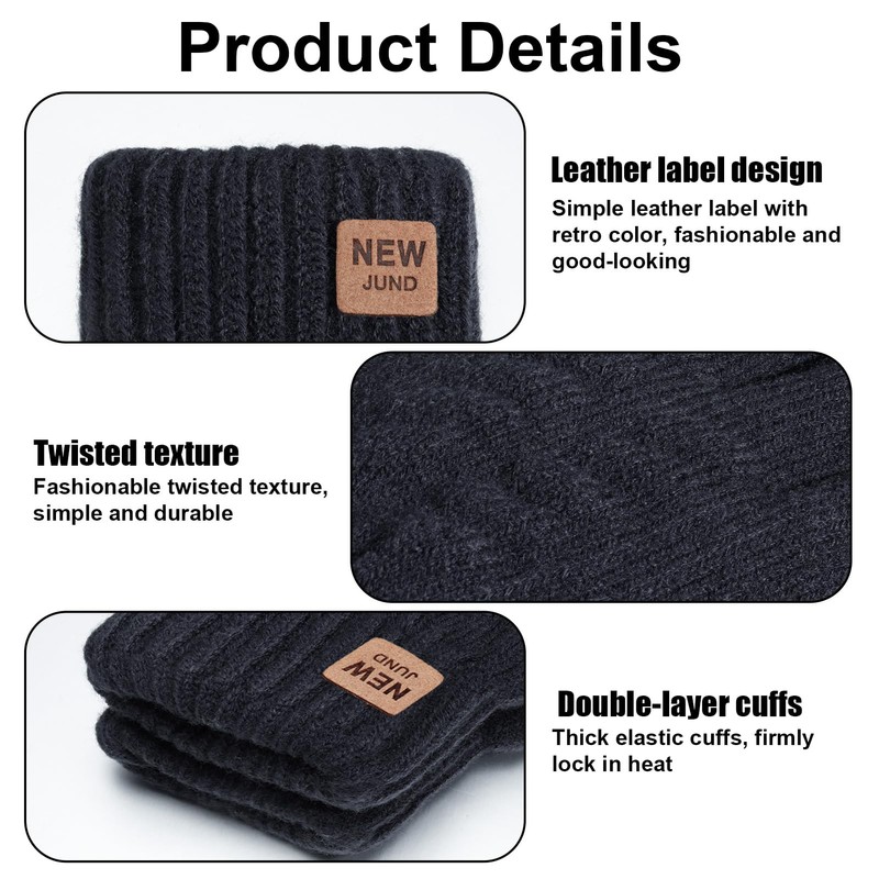 GSrenyu Men Gloves, Winter Warm Knit Gloves with Soft Lining,