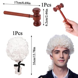2-Piece Judge Wig And Judge Gavel Set, Formal Judges Wig And Wooden Hammer, Barrister Wig For Court Costume And Role Play