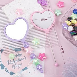 Framendino, 10 Pack Beadable Heart Travel Makeup Mirrors with Blank Bar Handheld for DIY Jewelry Making 10 Color