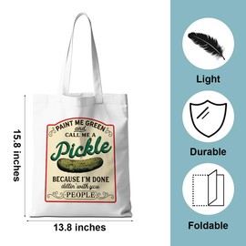 Funny Pickle Tote Bag Aesthetic Weekender Bag Shopping Bags Pickle Stuff Pickle Gifts for Pickle Lovers Women Friends Sister Daughter Reusable Grocery Bags for Shopping Travelling Vacation Christmas