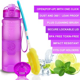 ZORRI Water Bottles, BPA Free Leakproof 32oz 1 litre Water Bottle for Kids|Eco Friendly Tritan Sports Water Bottle for Cycling,Running,Gym,Outdoor|With Fruit Infuser, Bottle Brush|1-Click Flip Top Lid