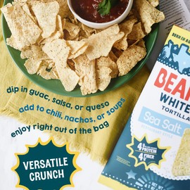 Beanitos Bean Chips - Restaurant Style Sea Salt - (6 Pack) 5 oz Family Size Bag - White Bean Tortilla Chips - Vegan Snack with Good Source of Plant Protein and Fiber