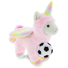 DolliBu Pink Flying Llamacorn Stuffed Animal with Soccer Ball Plush - Soft and Huggable Llamacorn Playtime Plush Toy, Cute Fantasy Gift, Super Soft Stuffed Doll Animal Toy for Kids, Adults - 9.5 Inch
