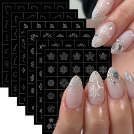 6 Sheets Airbrush Nail Stencils Stickers Hollow Design Christmas Nails Guides Decals Snowflake Elk Xmas Tree Hat Sock Nails Art Stencils 3D Self-Adhesive Nails Supplies for Women Manicure DIY Tools
